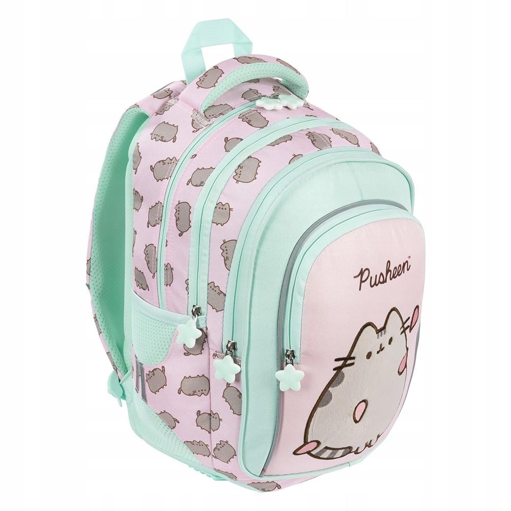 Ghiozdan cu 4 compartimente, St Majewski, St Right, Pusheen, Verde-Roz