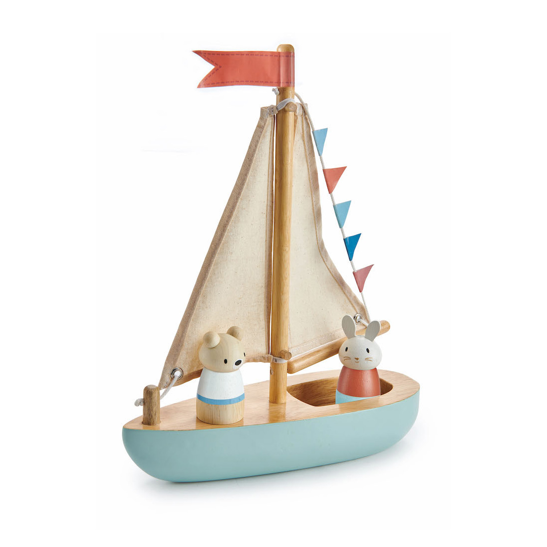 Barca din lemn a lui Bubble si Squeak, Tender Leaf Toys, Sailaway Boat Barca