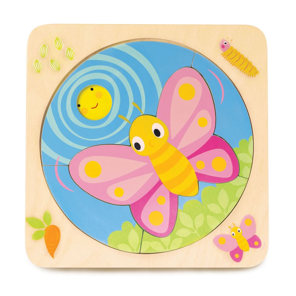Puzzle educativ din lemn Tender Leaf Toys, Butterfly Life, 4 in 1