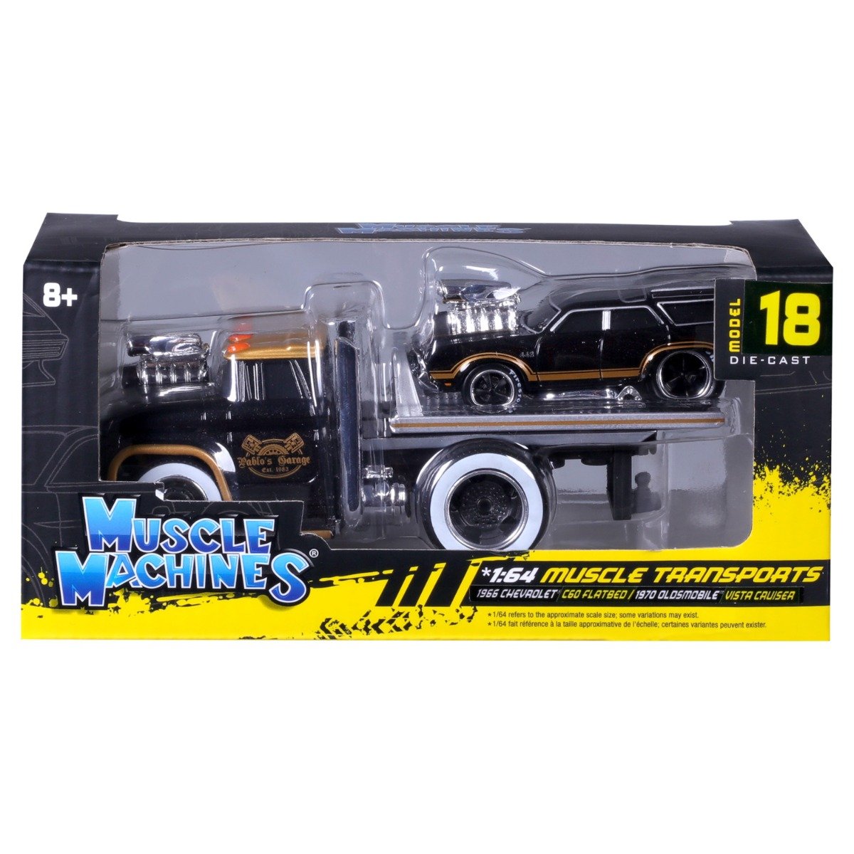 Transportator si masinuta, Maisto, Muscle Transports, 1966 Chevrolet C60 Flatbed si Oldsmobile Vista Cruiser 1970, 1:64
