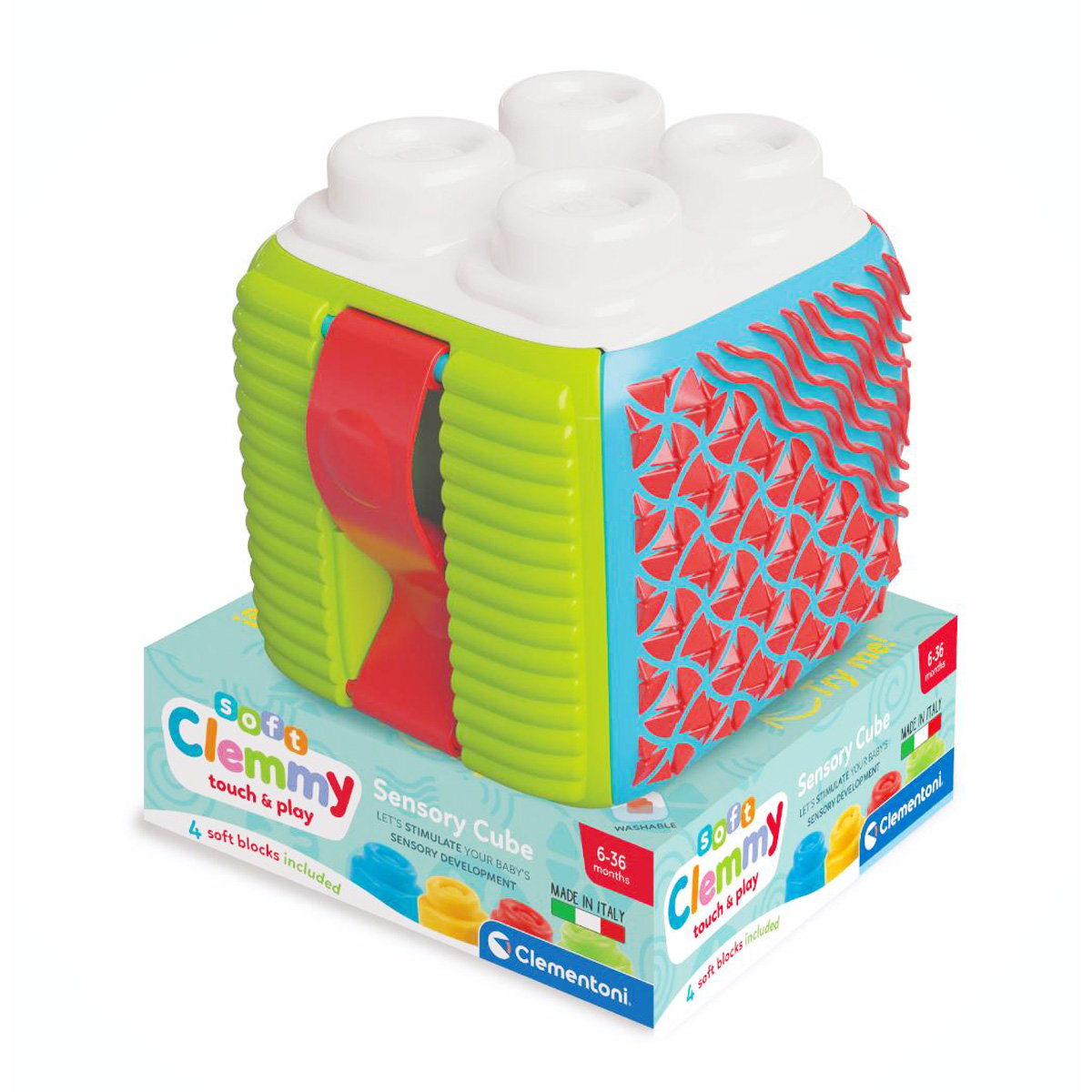 Cub senzorial cu activitati si 4 cuburi moi, Clementoni, Soft Clemmy