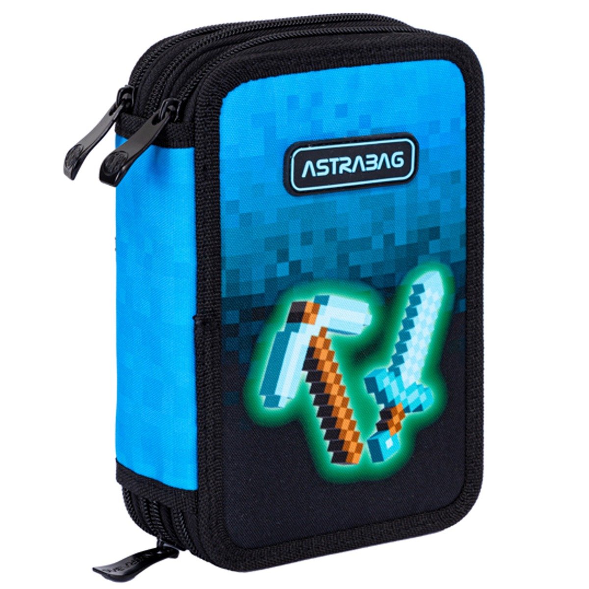 Penar cu 3 compartimente echipat, AstraBag Jumbo, Blue Pixel