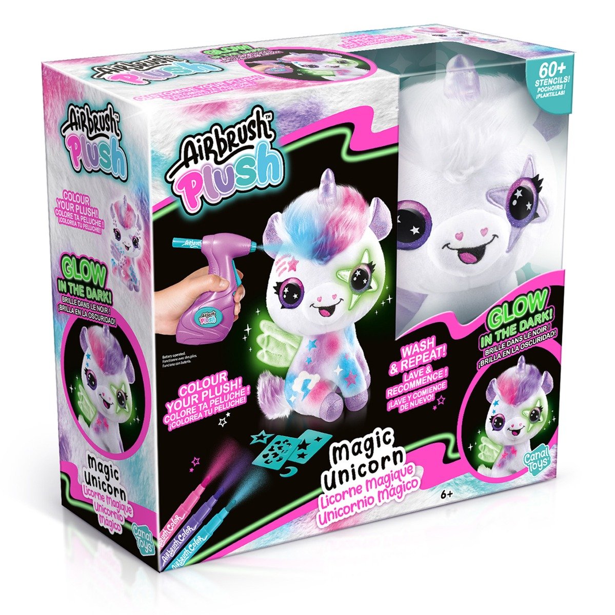 Set de joaca creativ, Airbrush Plush, Glow in the dark, Coloreaza Unicornul