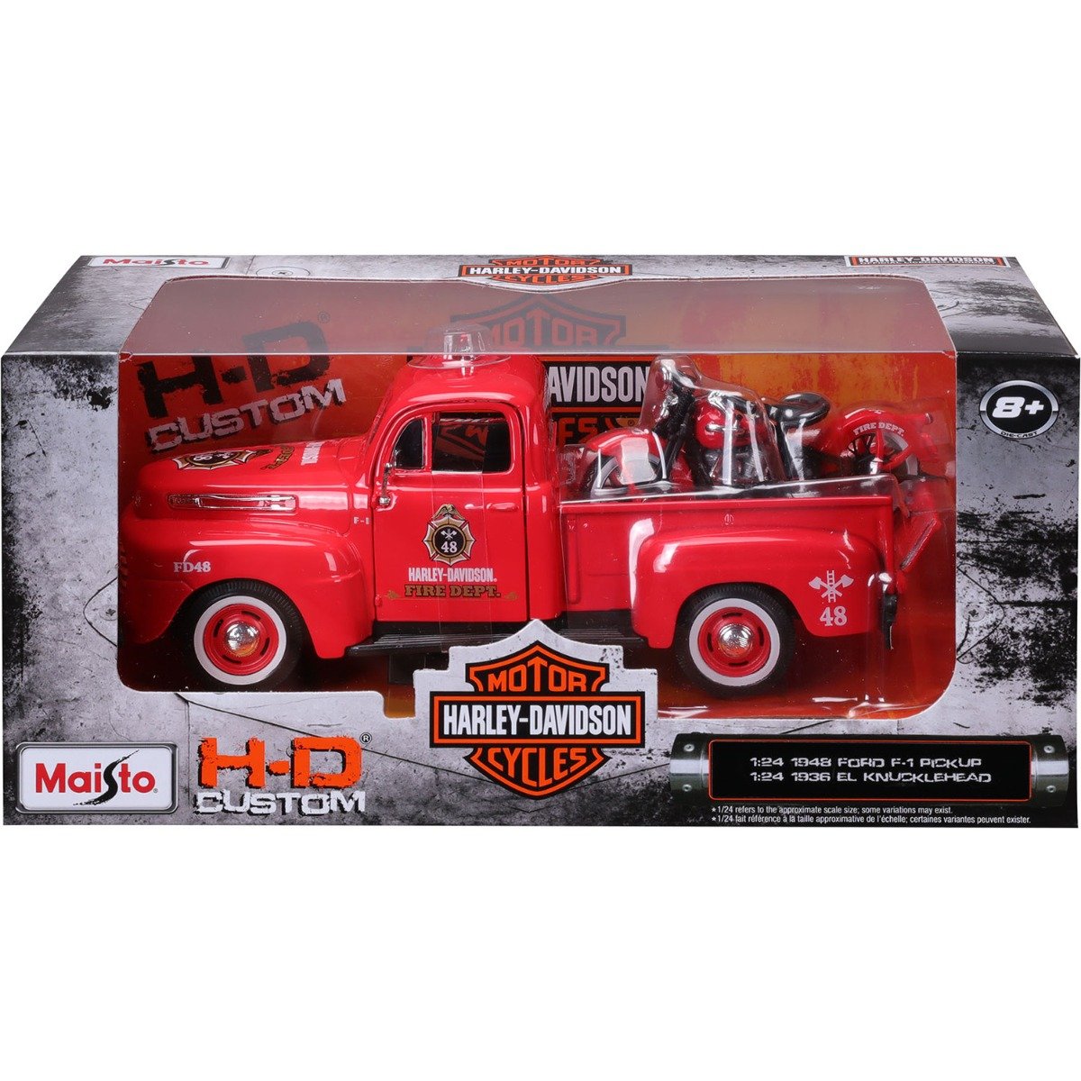 Set masina si motocicleta, Maisto, H-D Custom, 1948 Ford F1 Pick Up si 1936 EL Knucklehead, 1:24