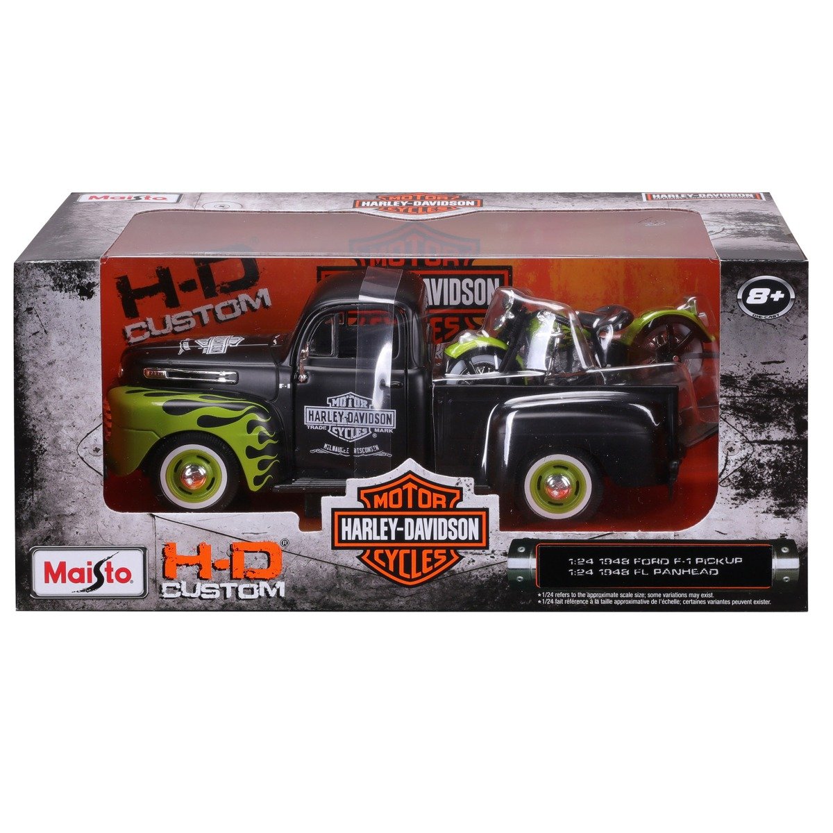 Set masina si motocicleta, Maisto, H-D Custom, 1948 Ford F1 Pick Up si 1948 FL Panhead, 1:24