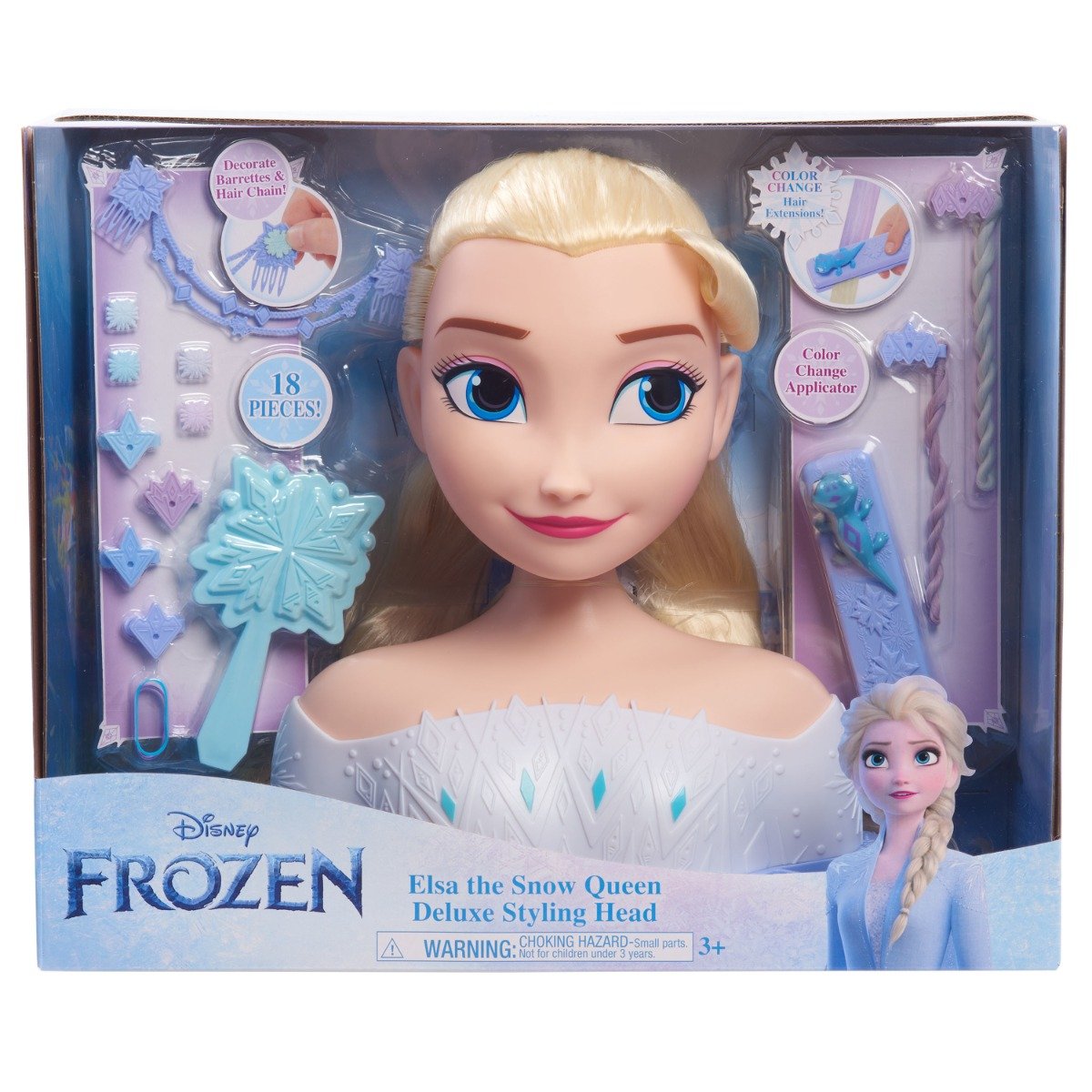 Manechin de coafat cu accesorii, Styling Head, Papusa Elsa Frozen, 18 piese