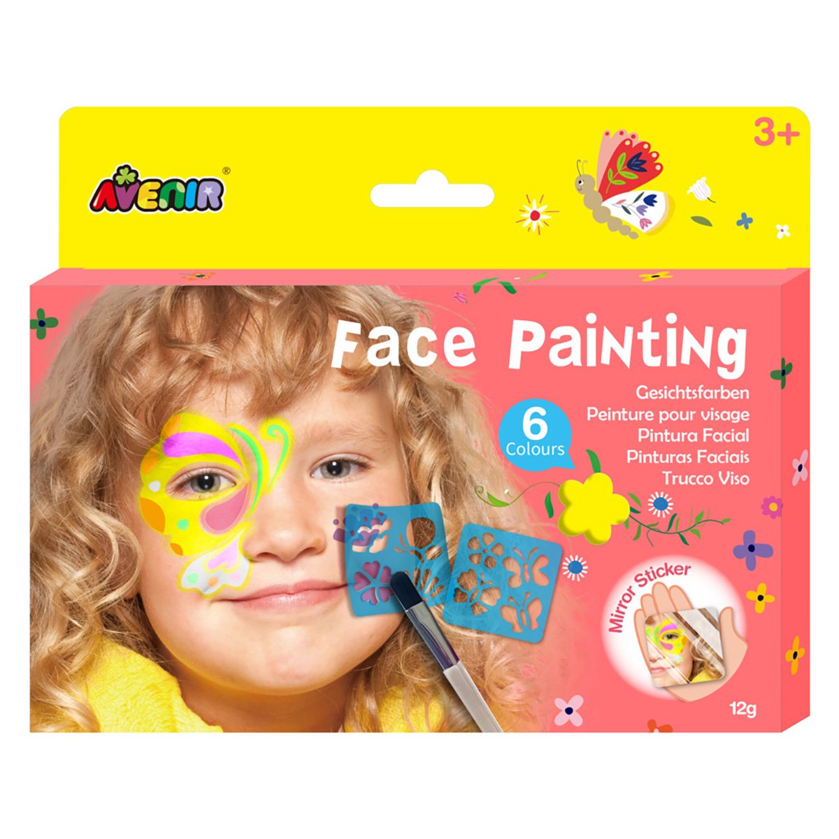 Set de pictura faciala cu sabloane, Avenir, Flori si fluturi
