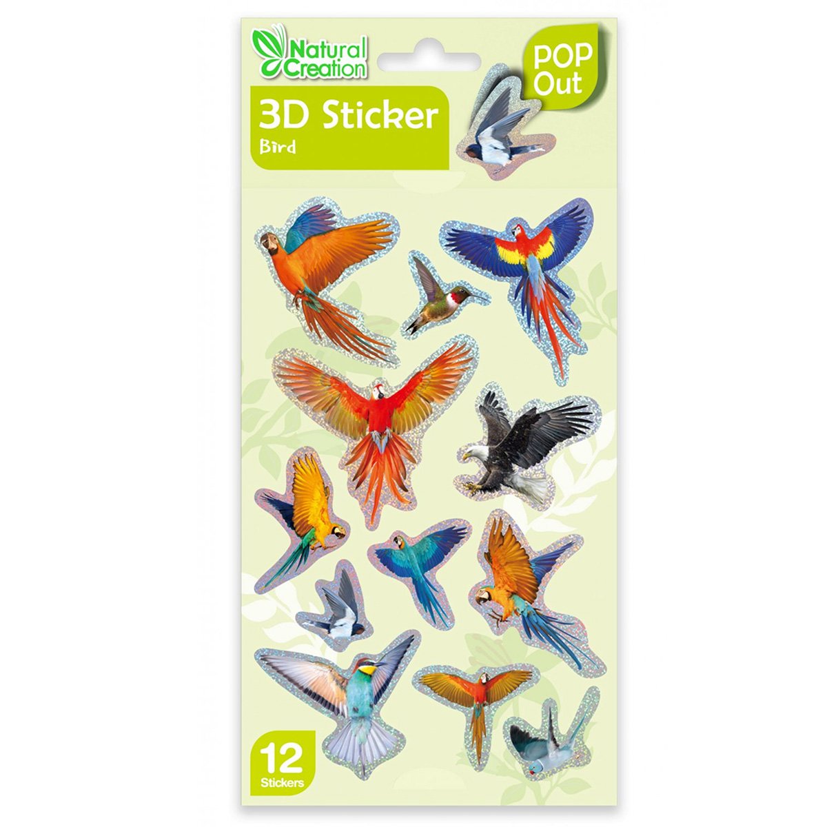 Abtibilduri 3D, Avenir, Natural Creation, Pop Out, Pasari, 12 bucati