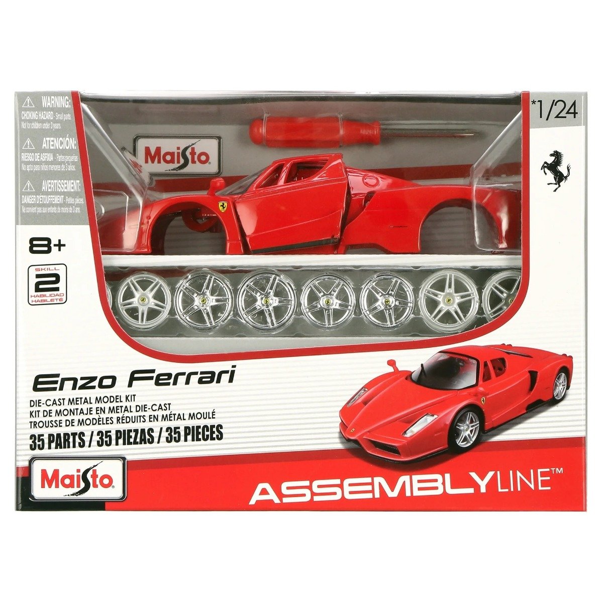 Set constructie masinuta metalica, Maisto, Ferrari Enz, 35 piese, 1:24, Rosu