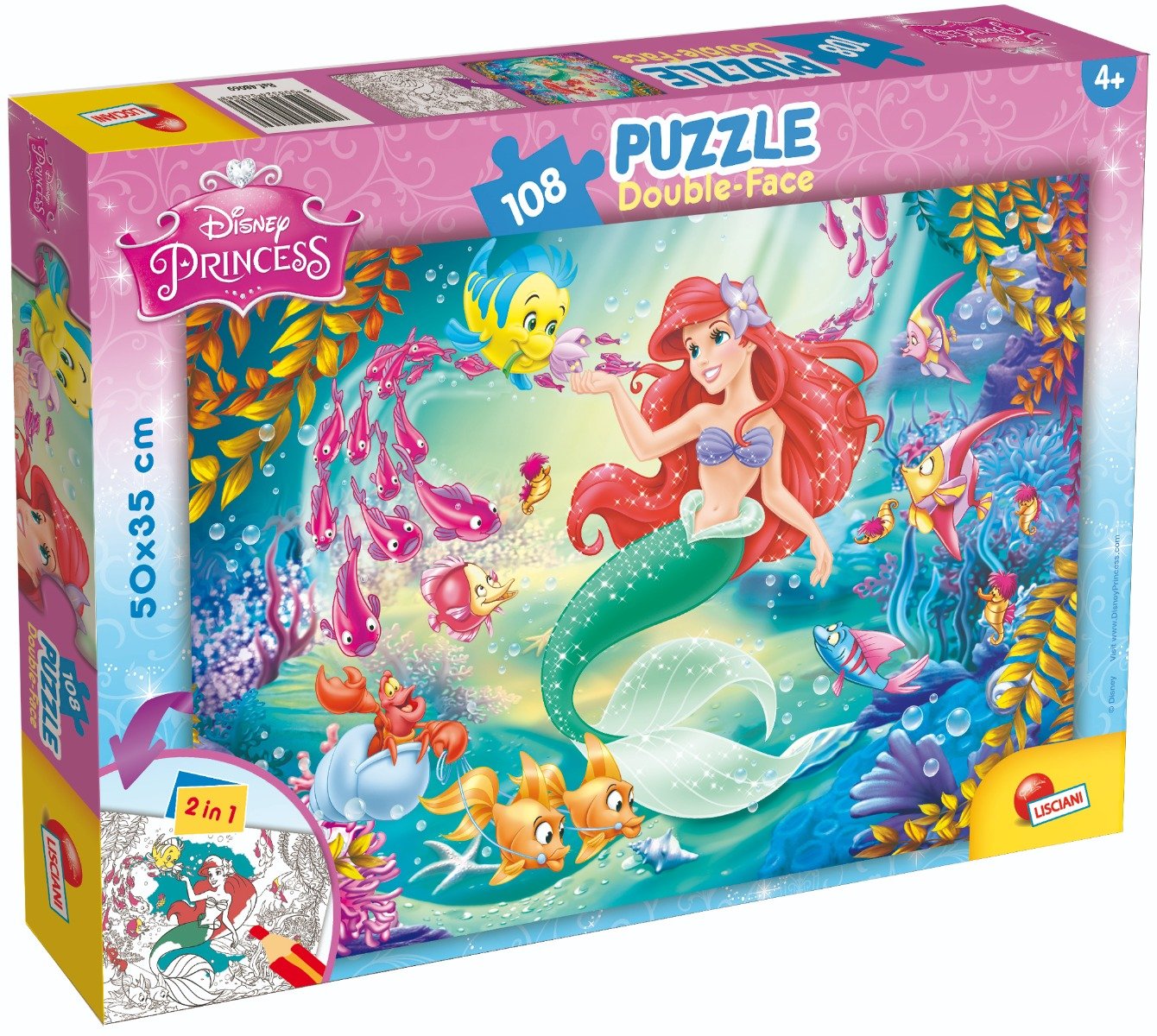 Puzzle 2 in 1 Lisciani Disney Princess, Mica Sirena, Plus, 108 piese (mica) imagine 2022 protejamcopilaria.ro