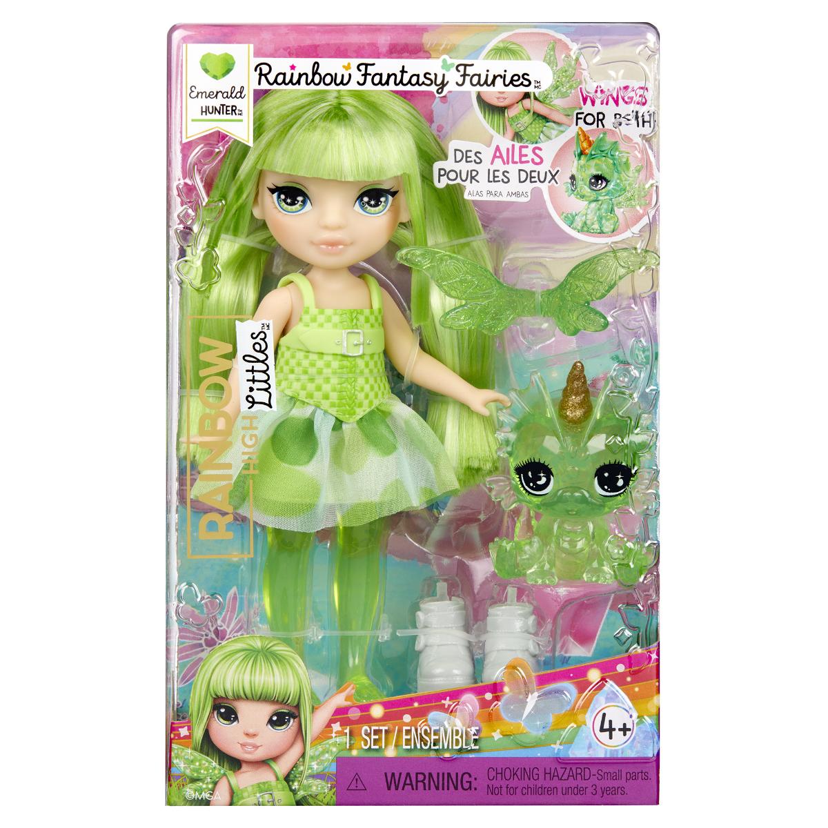 Papusa Rainbow High Littles, Rainbow Fantasy Fairies, Emerald, 543404EUC