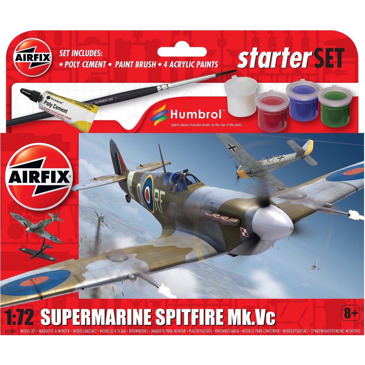 Set de constructie, Airfix Starter Set, Supermarine Spitfire Mkvc, 26 piese