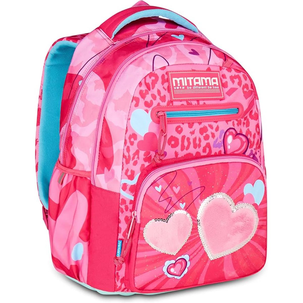Ghiozdan cu 3 compartimente, Mitama, New Plus, Furry Pink