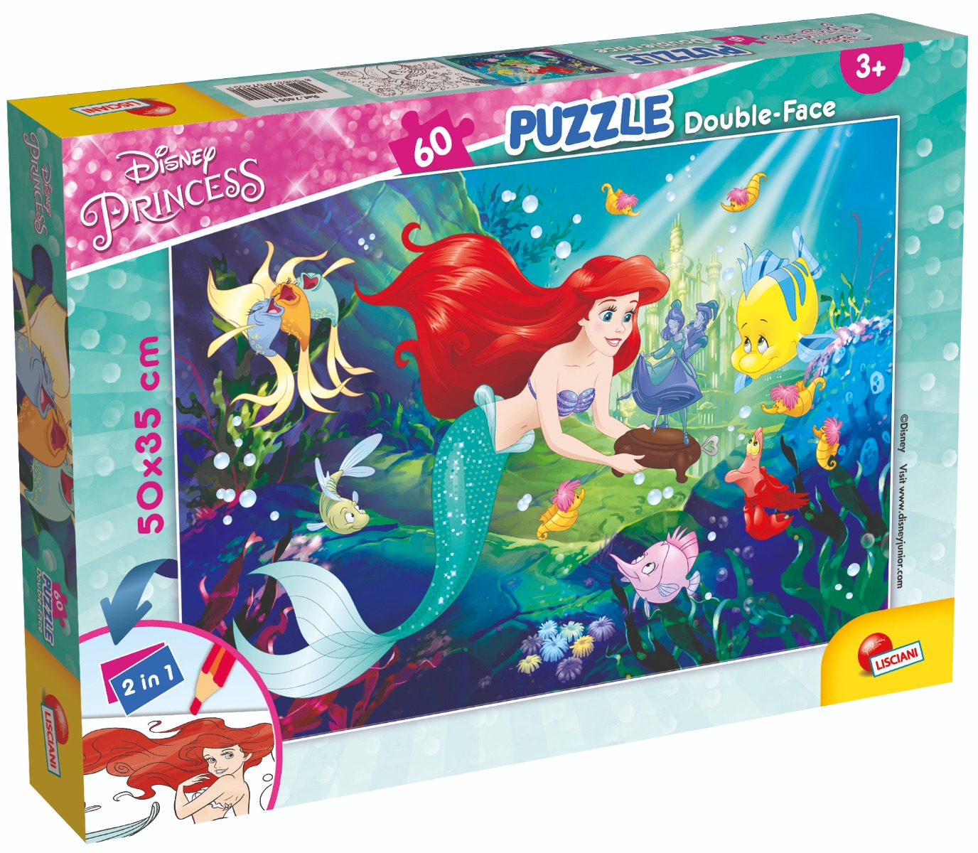 Puzzle 2 in 1 Lisciani Disney Princess, Mica Sirena, Plus, 60 piese (mica) imagine 2022 protejamcopilaria.ro