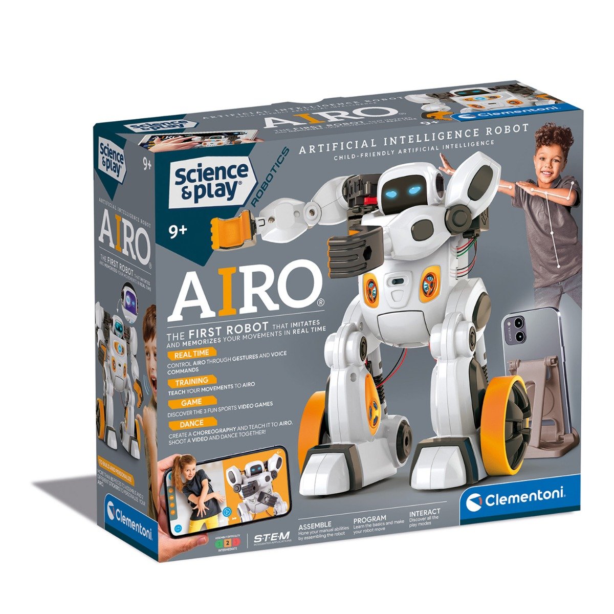 Kit de constructie, Clementoni, Robot interactiv AIRO, 80 piese