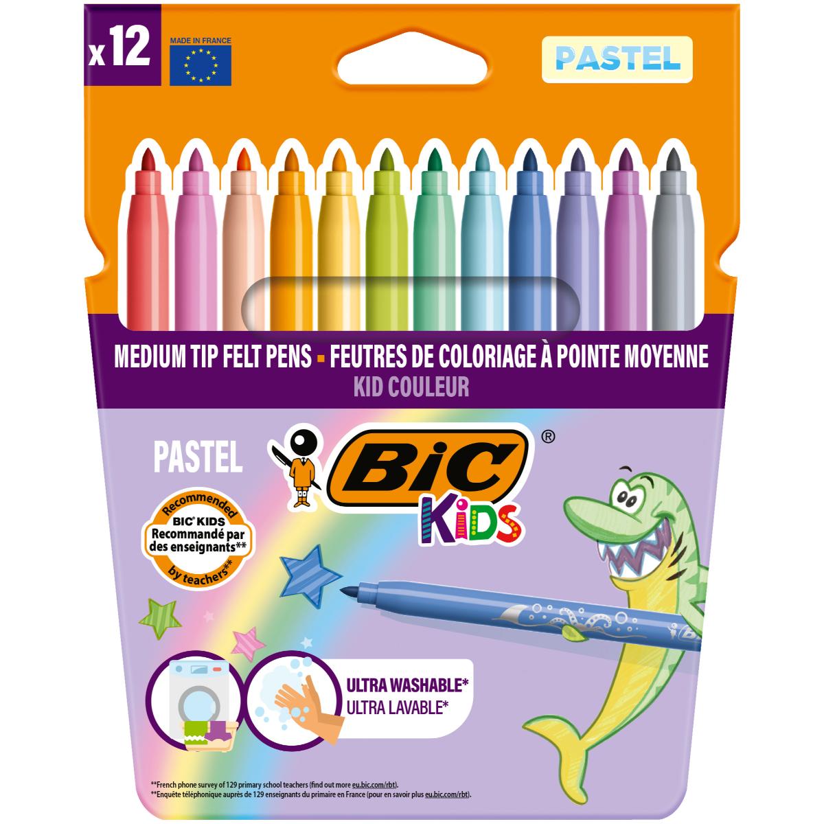 Set 12 markere de colorat, Bic, Kids Couler, Culori Pastel