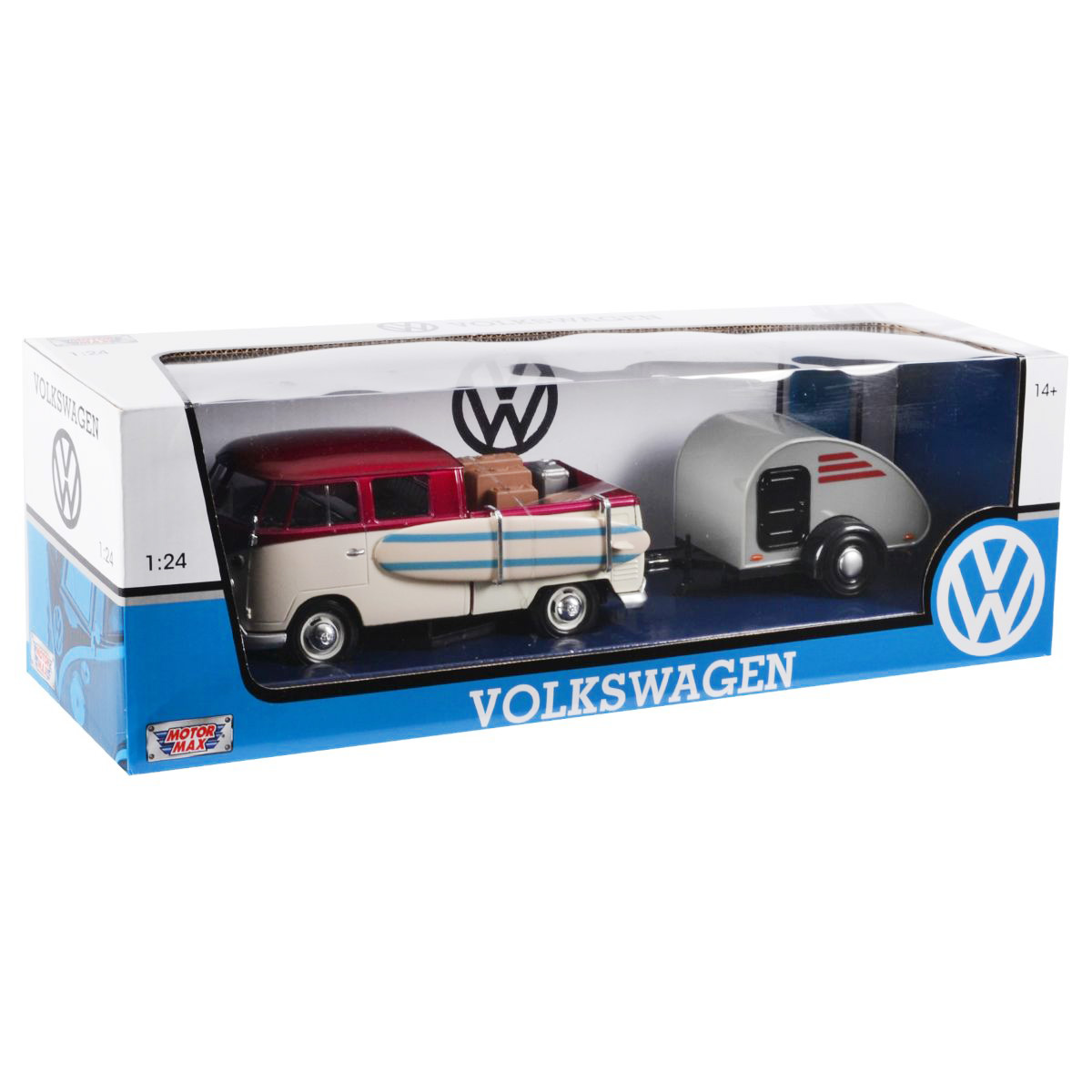 Camioneta cu remorca Motormax, Volkswagen T1 Pickup Surf, 1:24