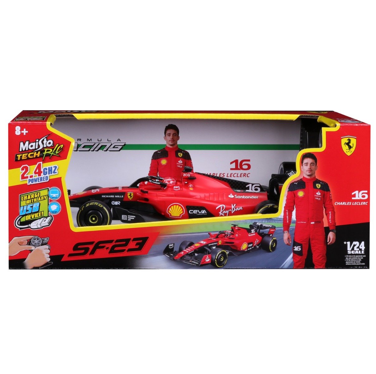 Masina de curse cu telecomanda, Maisto Tech, F-1 Ferrari SF23, 16 Charles Leclerc, 1:24