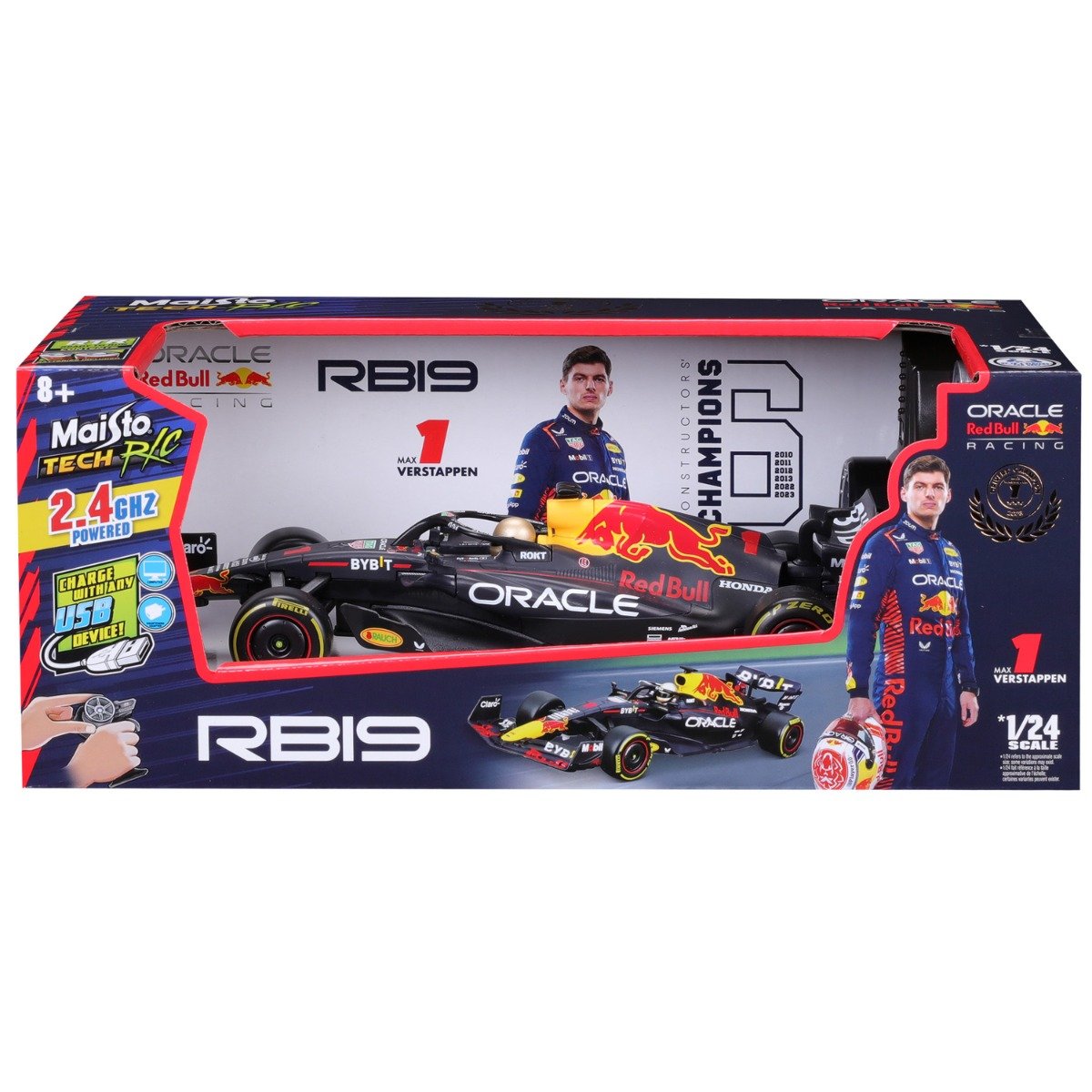 Masina de curse cu telecomanda, Maisto Tech, F-1 Ferrari RB19, Max Verstappen, 1:24