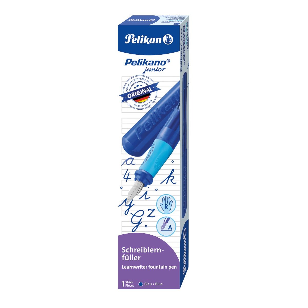 Stilou pentru dreptaci, Pelikano Junior, Penita A, Grip Ergonomic, Albastru