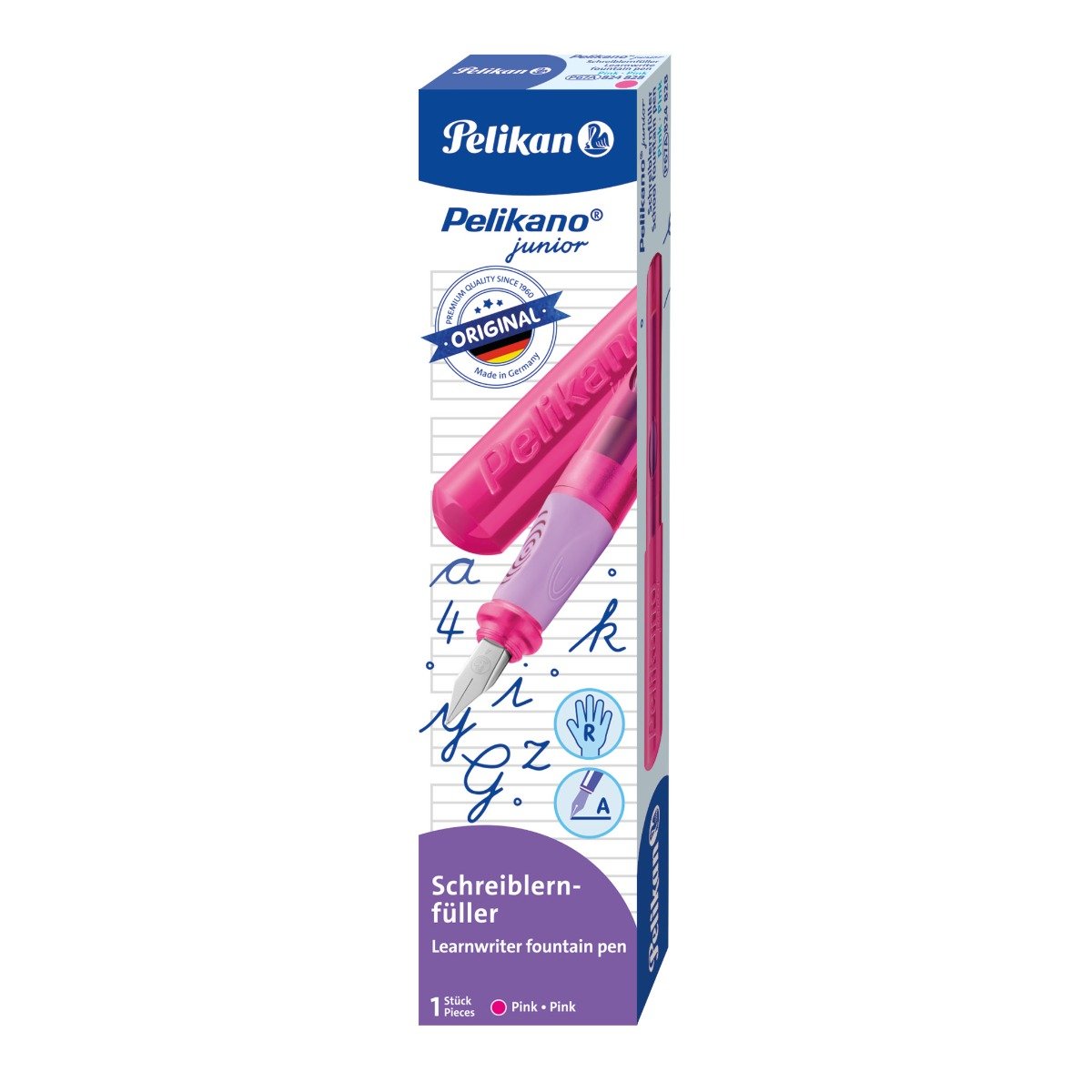 Stilou pentru dreptaci, Pelikano Junior, Penita A, Grip Ergonomic, Roz