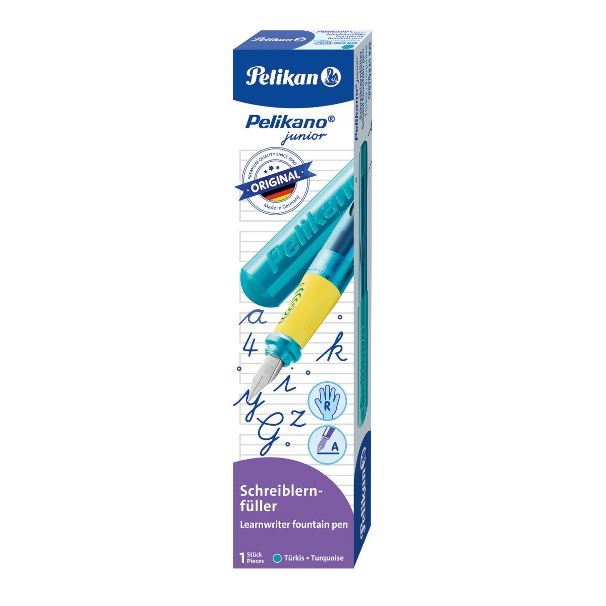 Stilou pentru dreptaci, Pelikano Junior, Penita A, Grip Ergonomic, Turcoaz