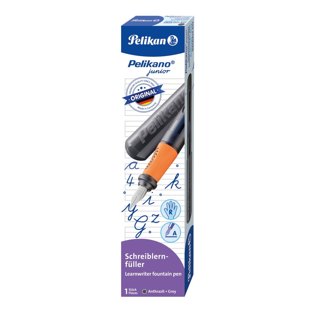 Stilou pentru dreptaci, Pelikano Junior, Penita A, Grip Ergonomic, Antracit