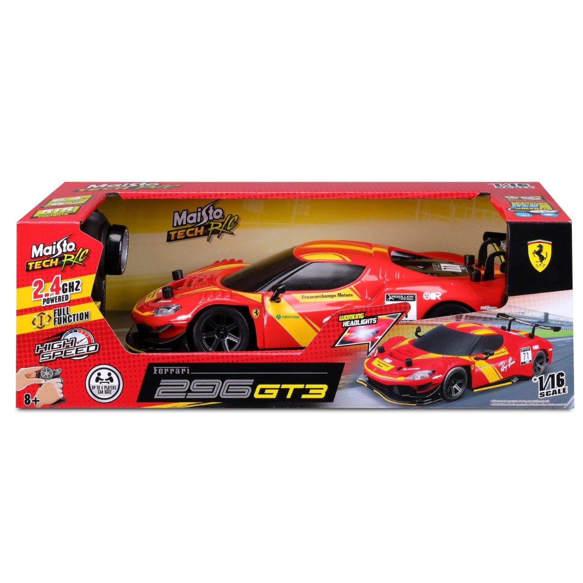 Masina de curse cu telecomanda, Maisto Tech, Ferrari 296 GT3, 1:16