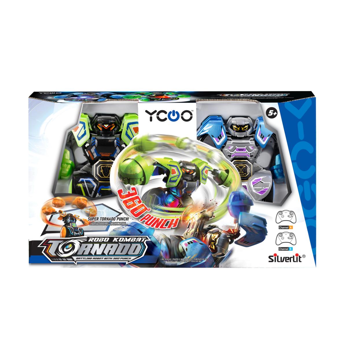 Set 2 roboti cu telecomanda, Silverlit, Robo Kombat, Tornado 360 Punch, Verde-Albastru