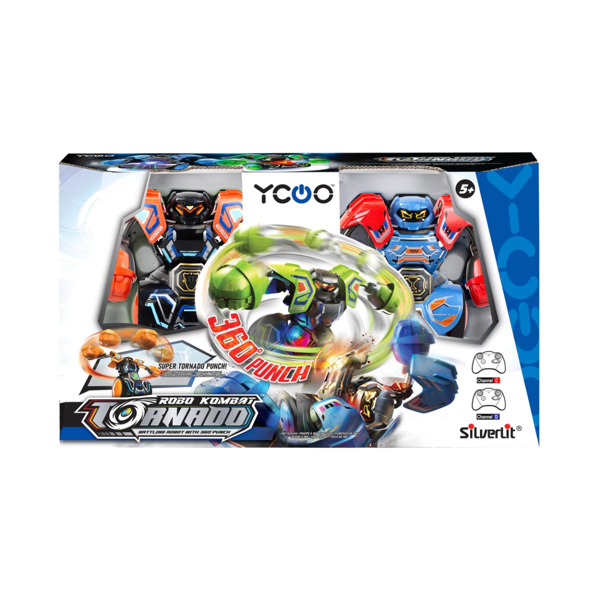 Set 2 roboti cu telecomanda, Silverlit, Robo Kombat, Tornado 360 Punch, Portocaliu-Rosu