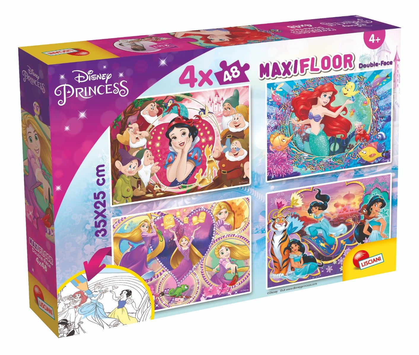 Puzzle de podea 2 in 1 Lisciani Disney Princess, Maxi, 4 x 48 piese