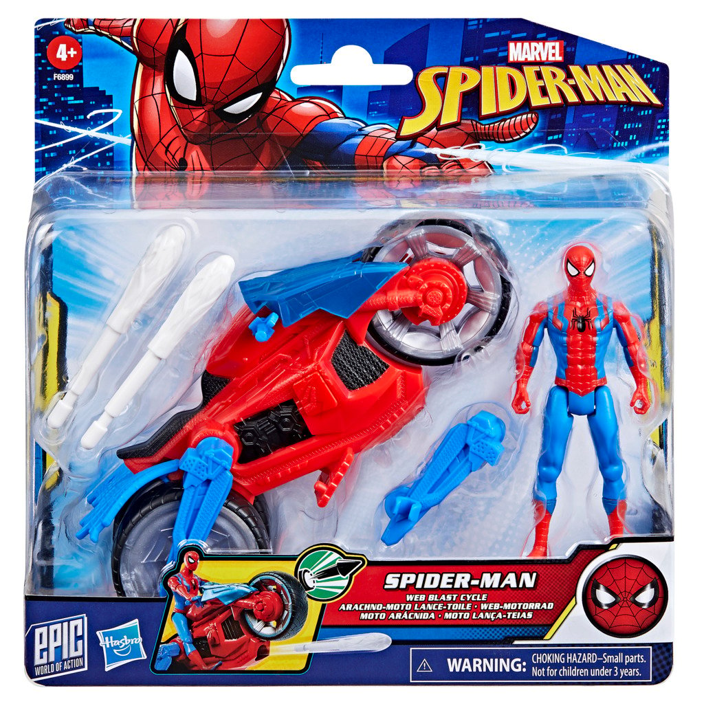 Set figurina cu motocicleta, Spiderman, Web Blast Cycle, 10 cm, F6899