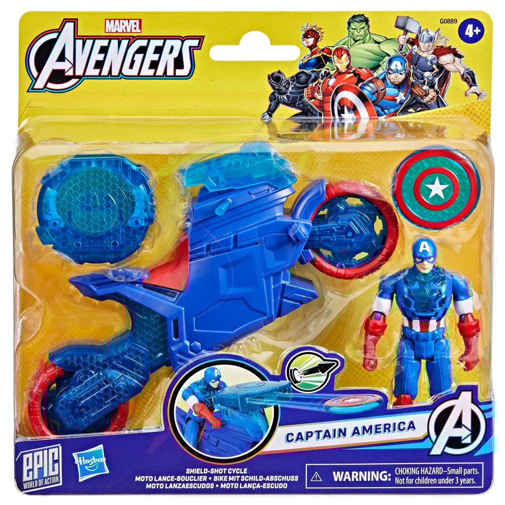 Figurina cu motocicleta si scut, Marvel Avengers, Captain America, 10 cm, G0889