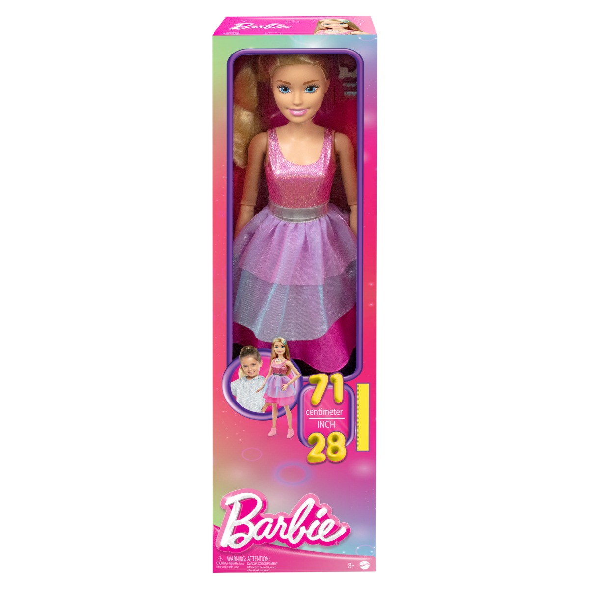 Papusa in tinuta roz, Barbie, 71 cm, HJY02