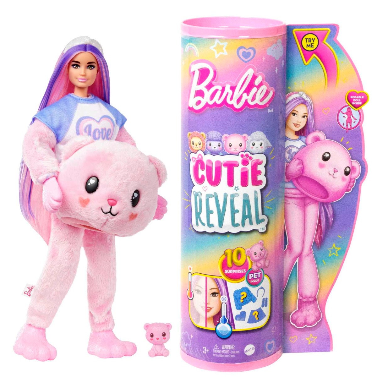  Papusa surpriza Barbie, Cutie Reveal Teddy, 10 surprize, HKR04 
