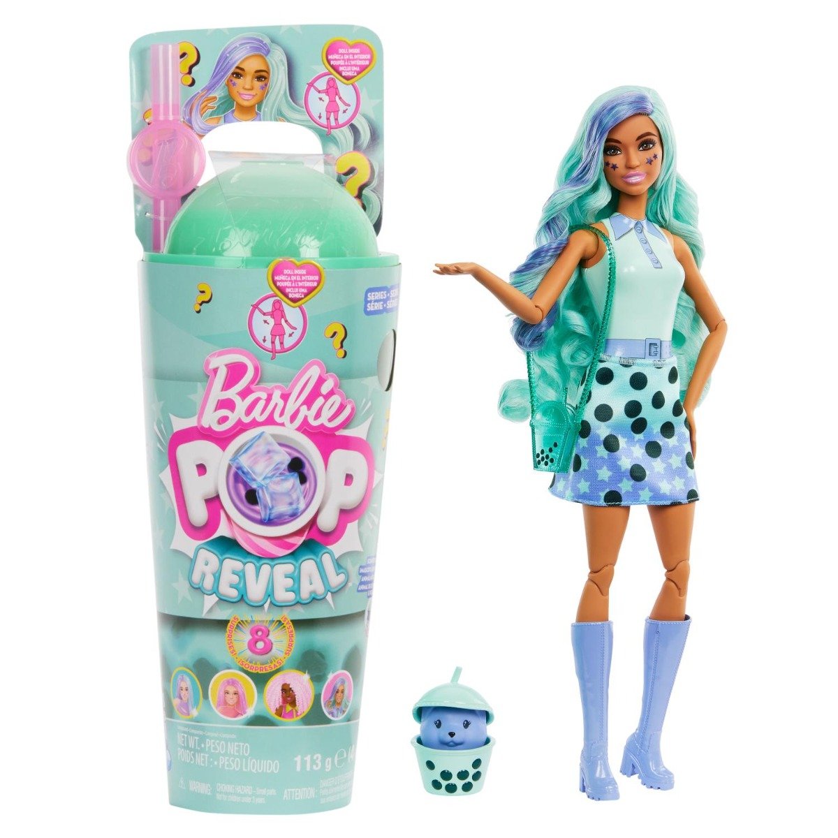 Papusa cu accesorii Barbie, Color Pop Reveal, Bubble Green Tea, HTJ21