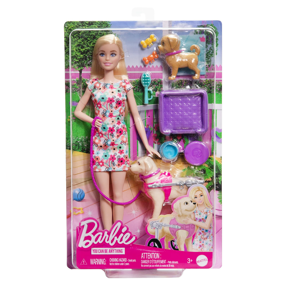 Papusa cu 2 catelusi si accesorii, Barbie, HTK37