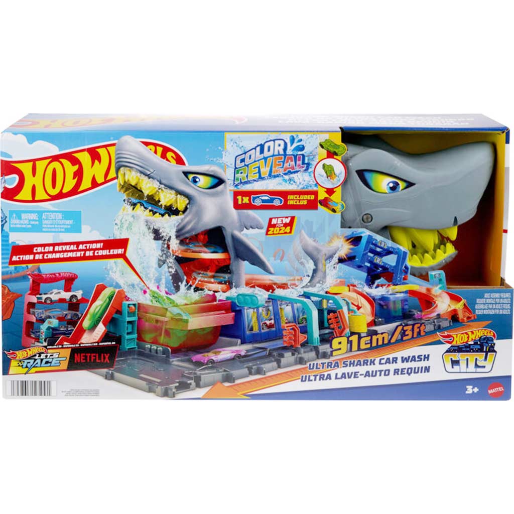 Spalatoria auto cu masinuta, Hot Wheels City Color Reveal, Ultra Shark, HTN82