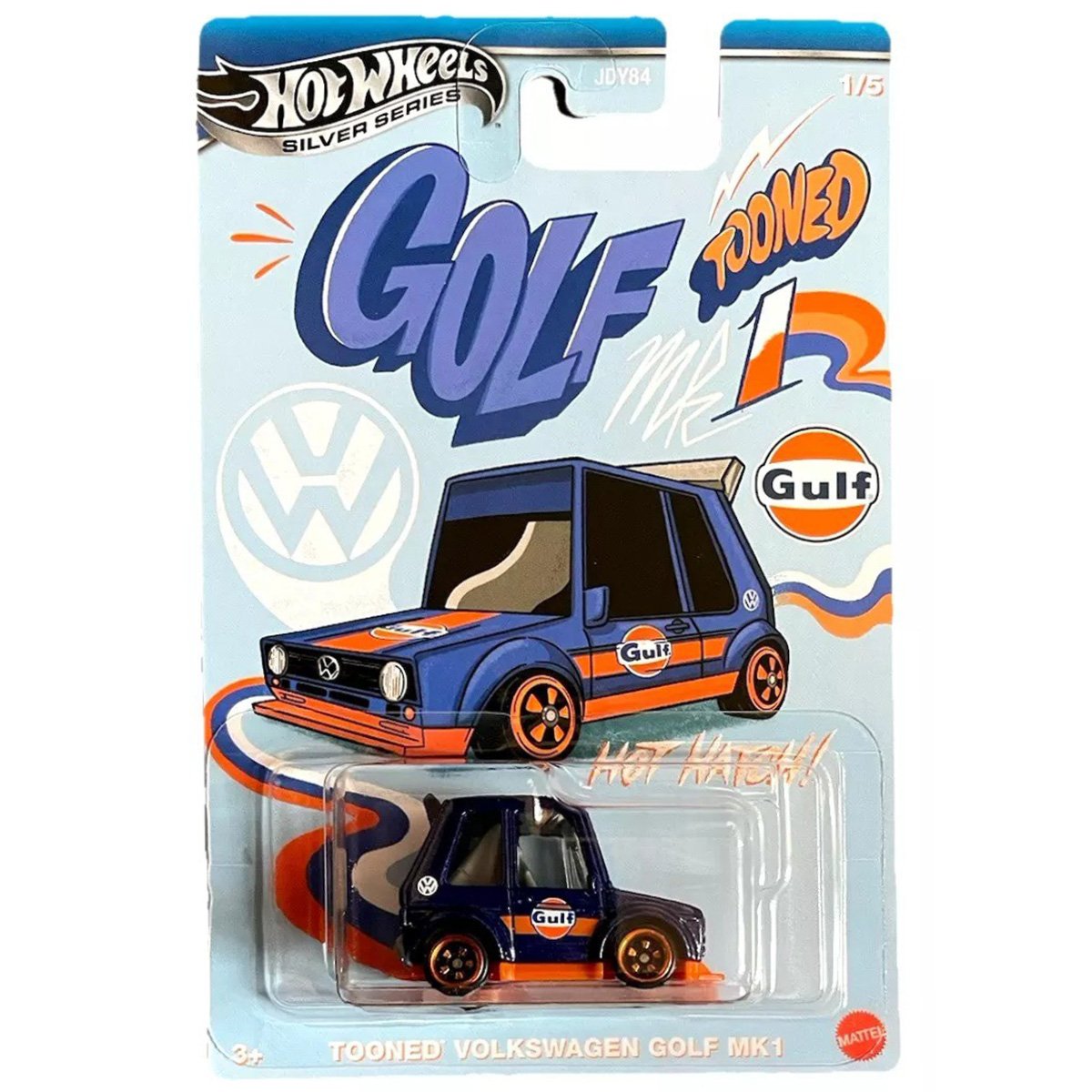 Masinuta metalica, Hot Wheels, Gulf Tooned, Volkswagen Golf Mk1, 1:64, JCB62