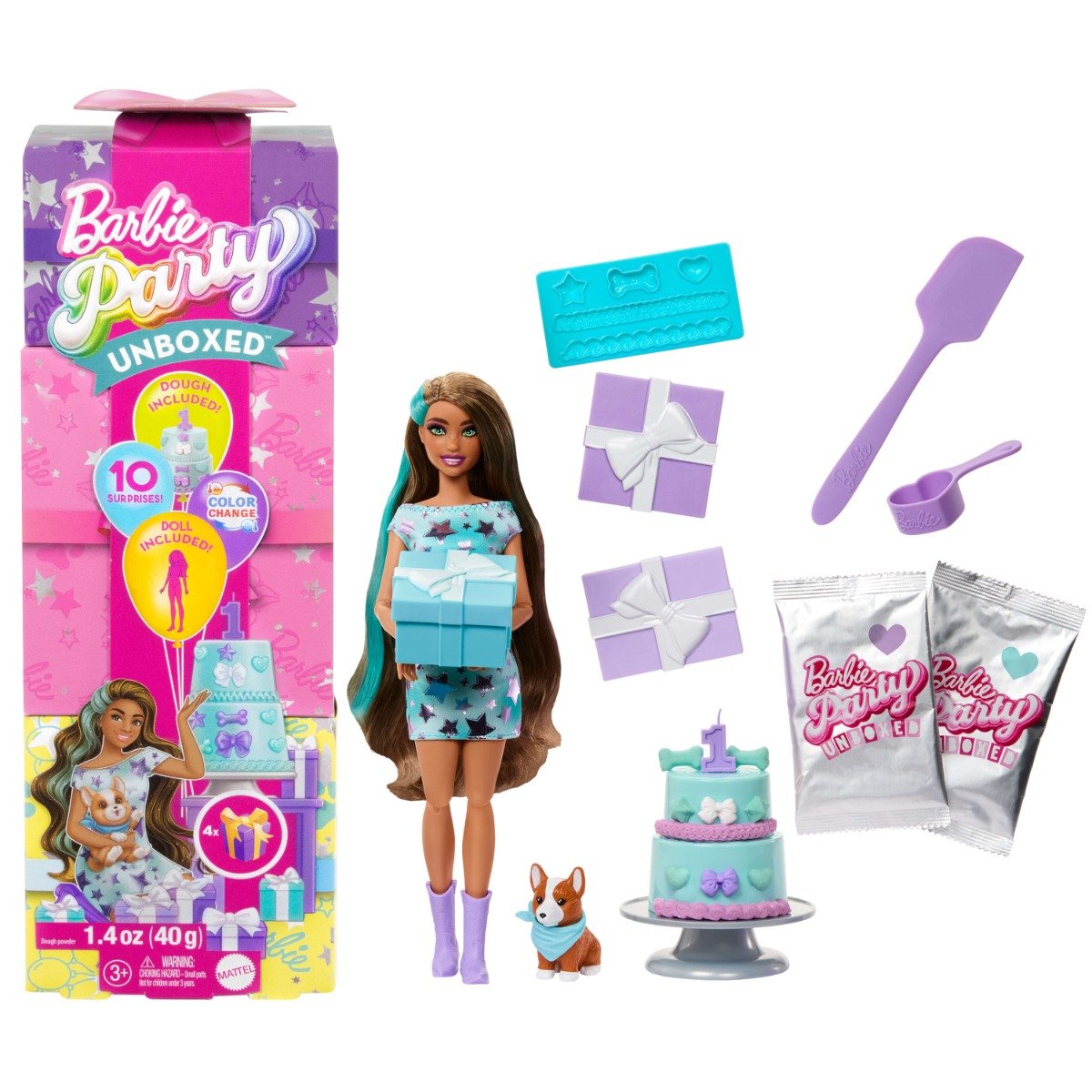 Papusa cu accesorii surpriza Barbie, Party Unboxed, JFG72