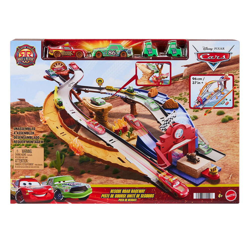 Set de joaca cu masinute si piste, Disney Pixar Cars, Radiator Springs Race&Rescue Road Raceway, JFL57