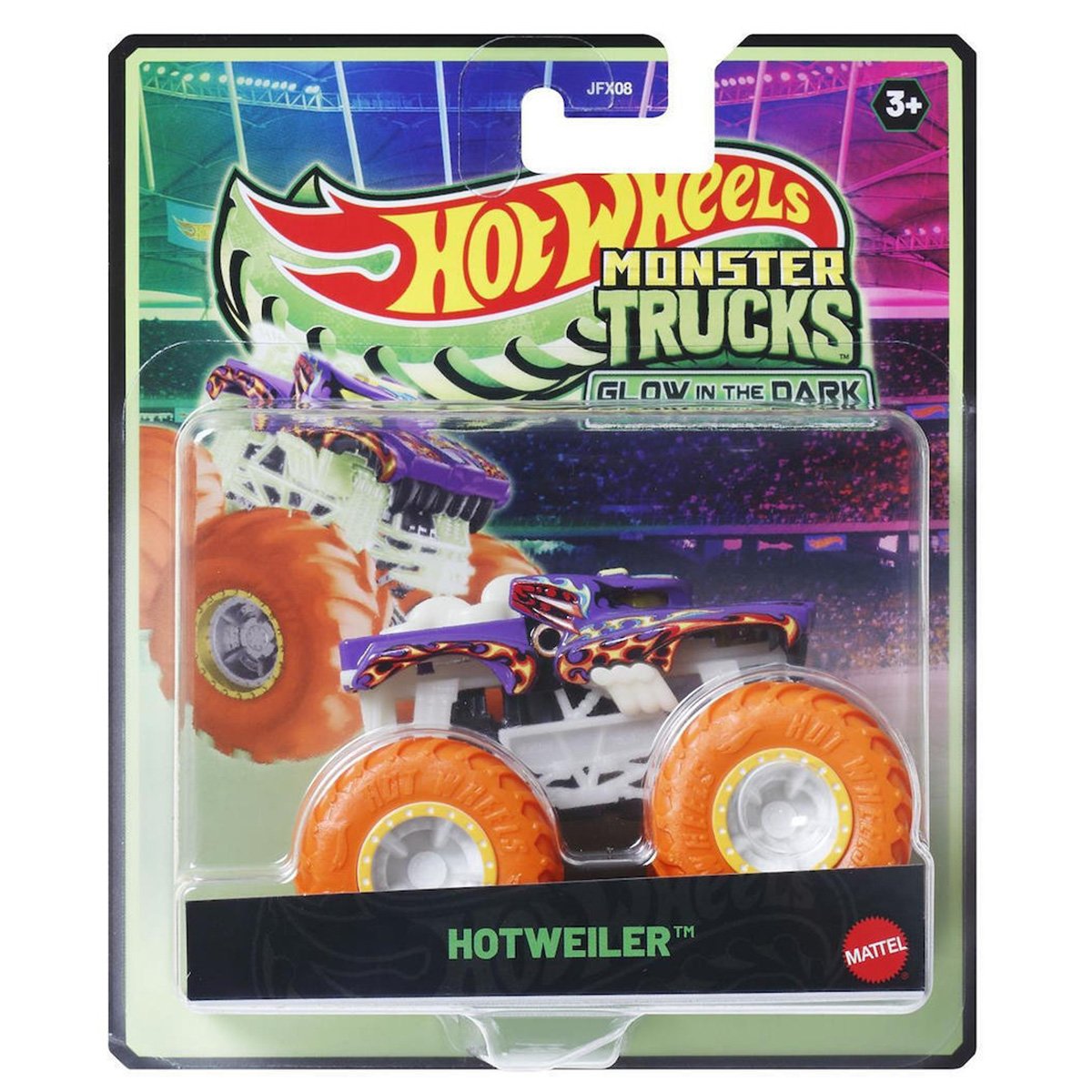 Masina Hot Wheels, Monster Truck, Glow In The Dark, Hotweiler, JFX19