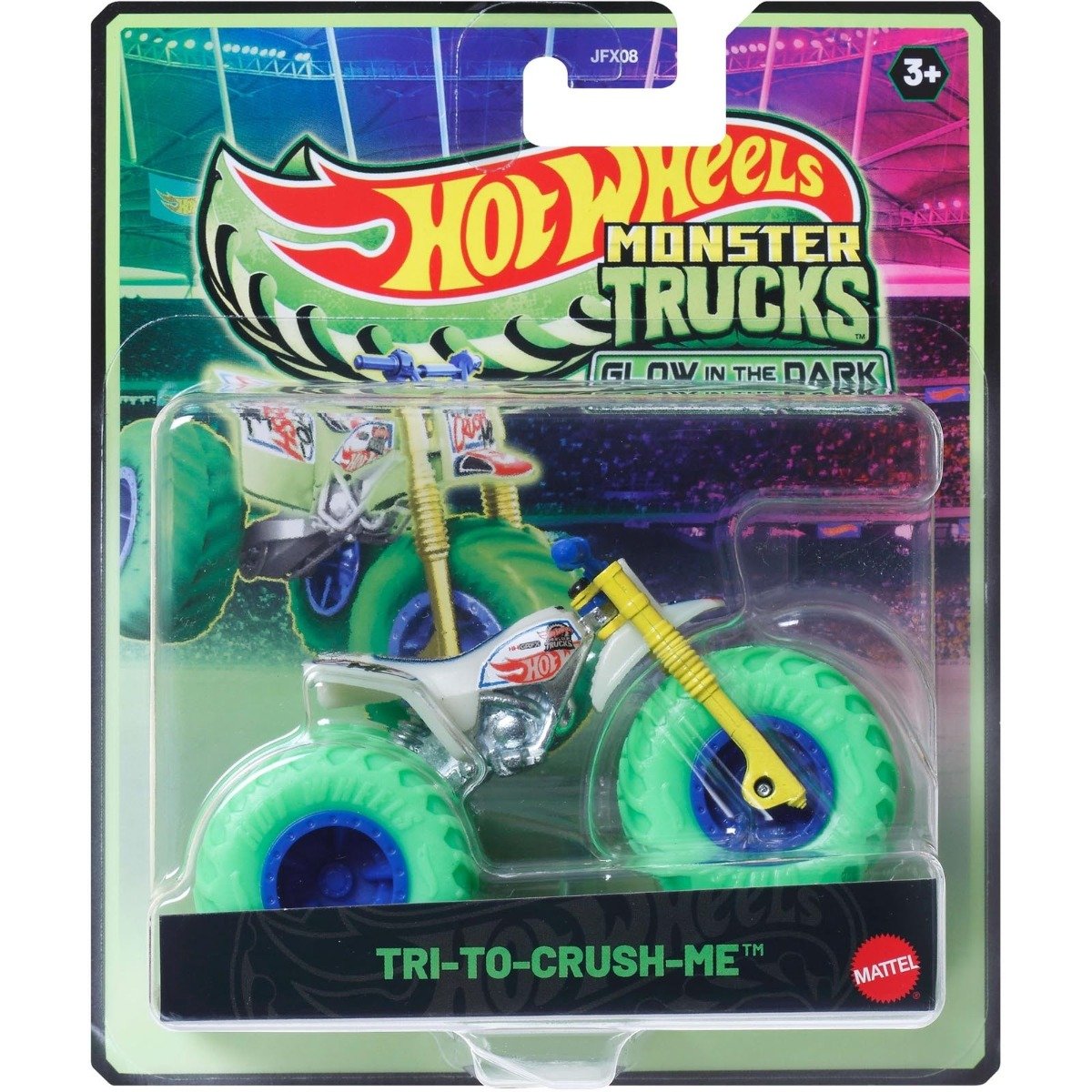 Masina Hot Wheels, Monster Truck, Glow In The Dark, Tri-To-Crush-Me, JCG68