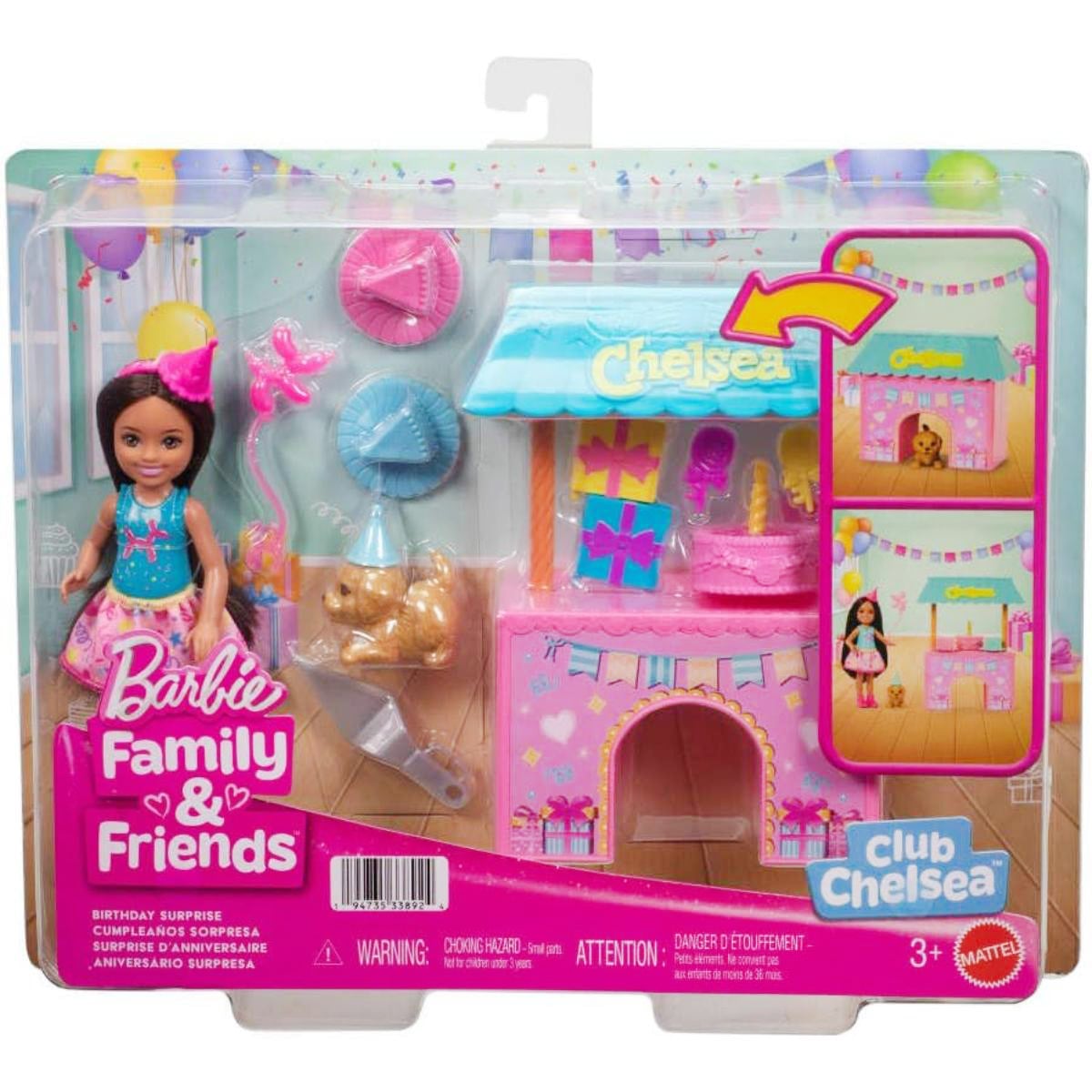 Set de joaca cu papusa Barbie, Family&Friends, Club Chelsea Birthda Surprise, JJB41