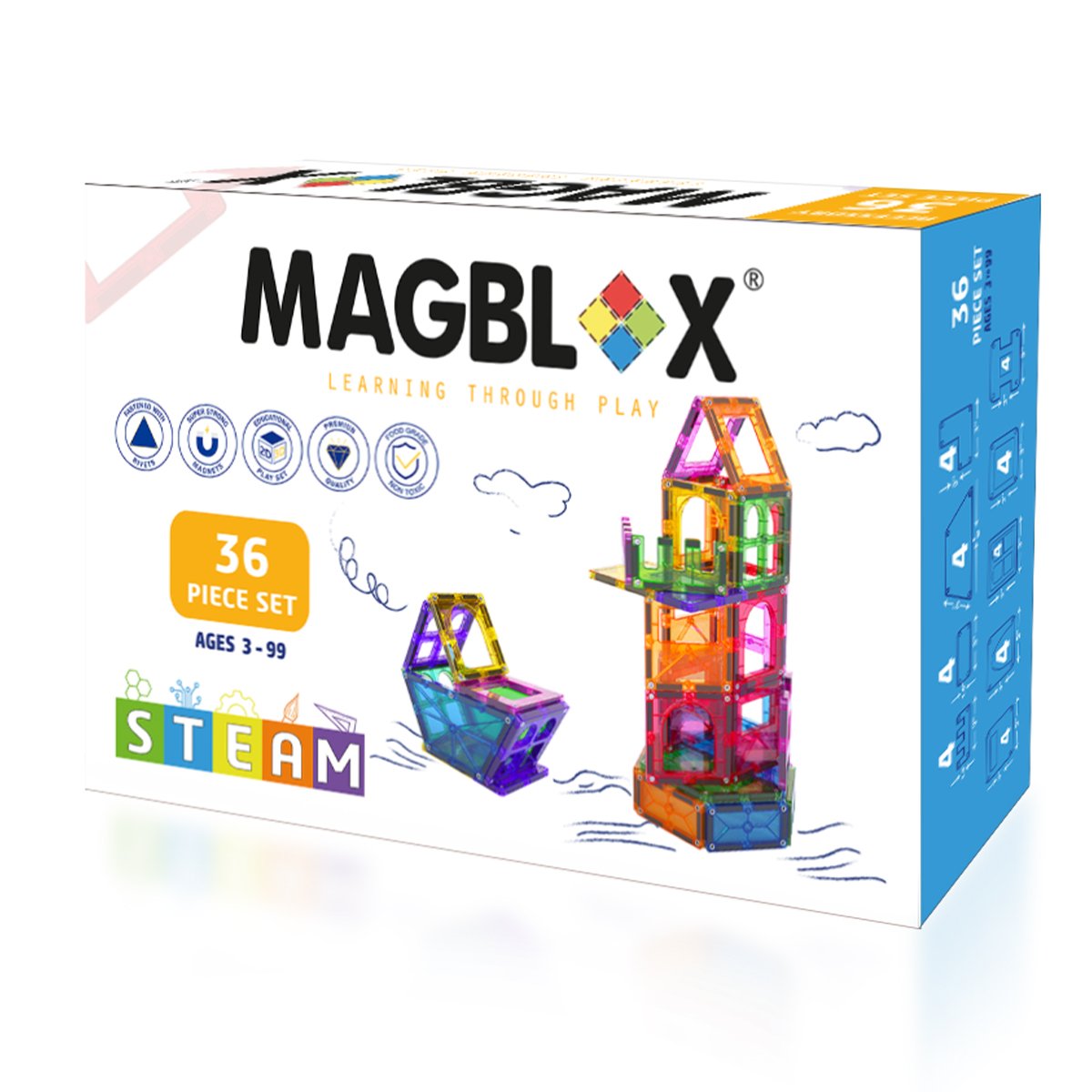 Set magnetic de constructie, Magblox, 36 piese