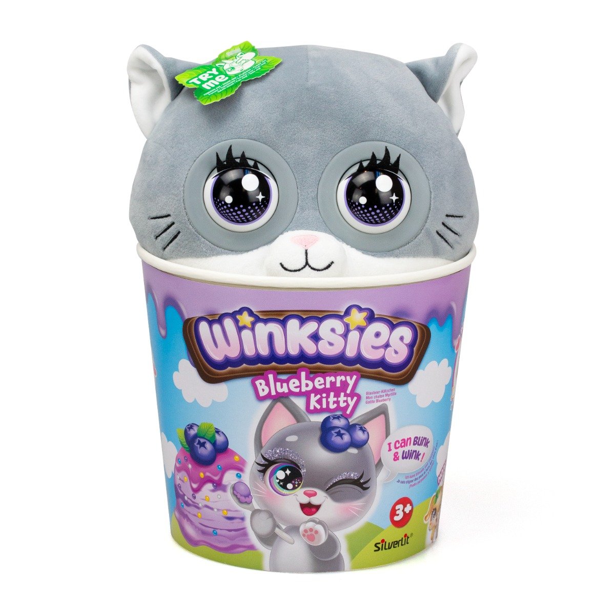 Jucarie de plus interactiva, Silverlit, Winkies, Blueberry Kitty