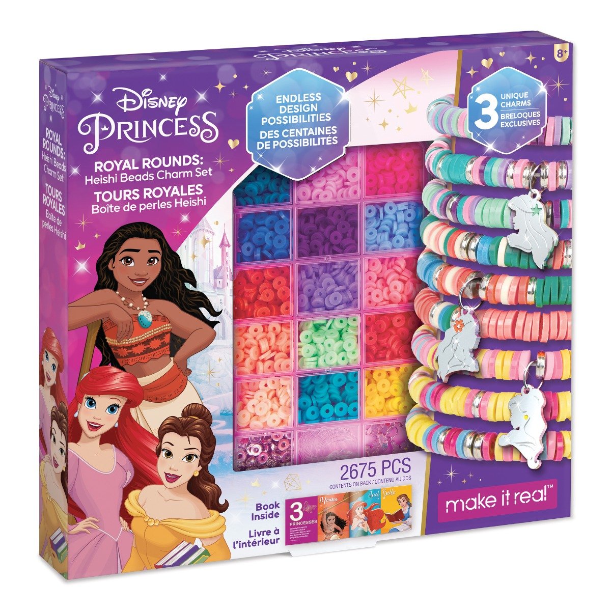 Set de creat bratari, Make It Real, Disney Princess Royal Rounds, Heishi Beads Charm, 2675 piese