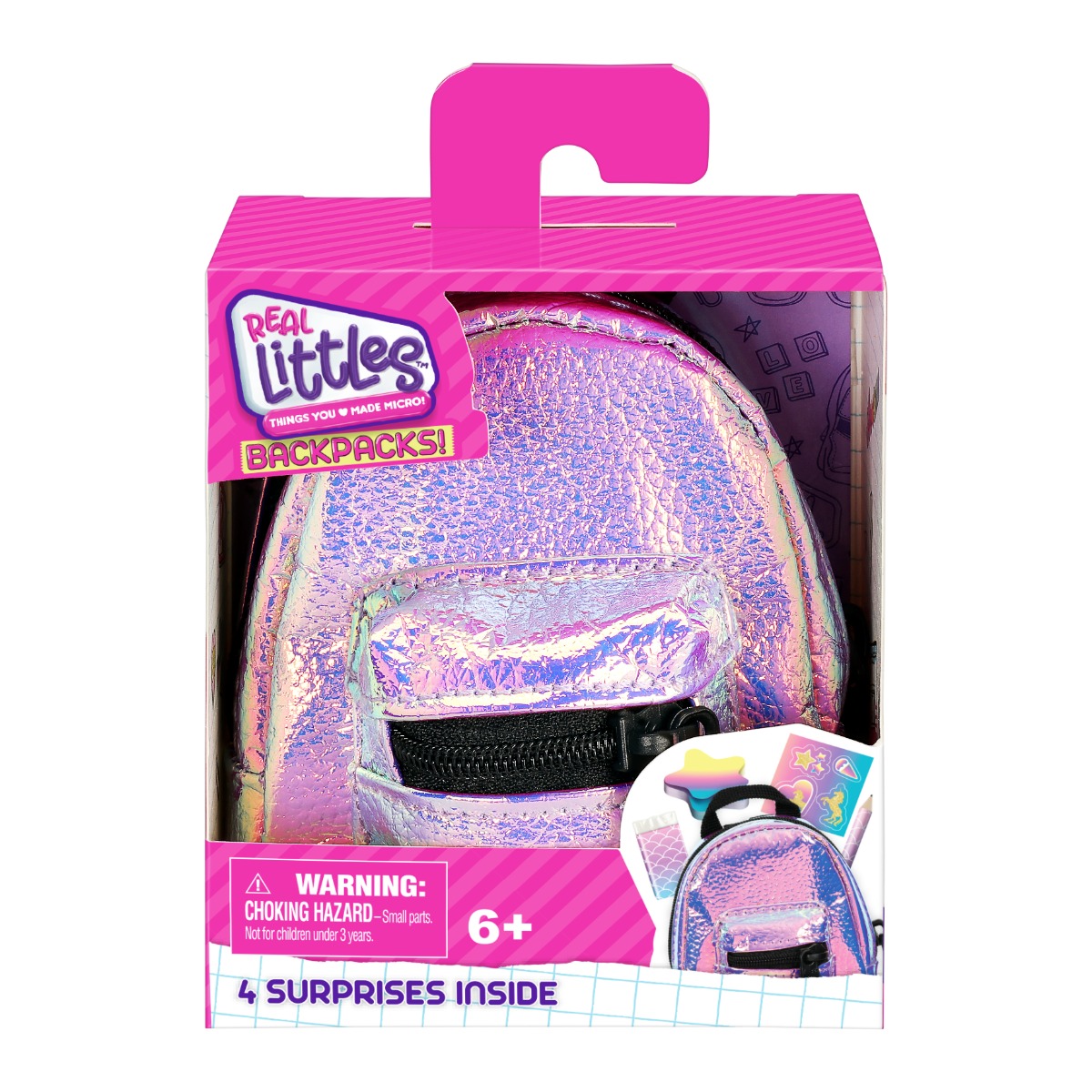 Mini ghiozdanel cu 4 surprize, Real Littles, S6, Mov lucios