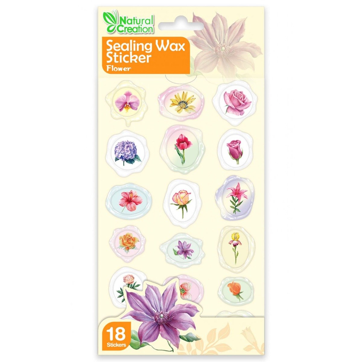 Abtibilduri imitatie sigiliu, Avenir, Natural Creation, Flori, 18 bucati