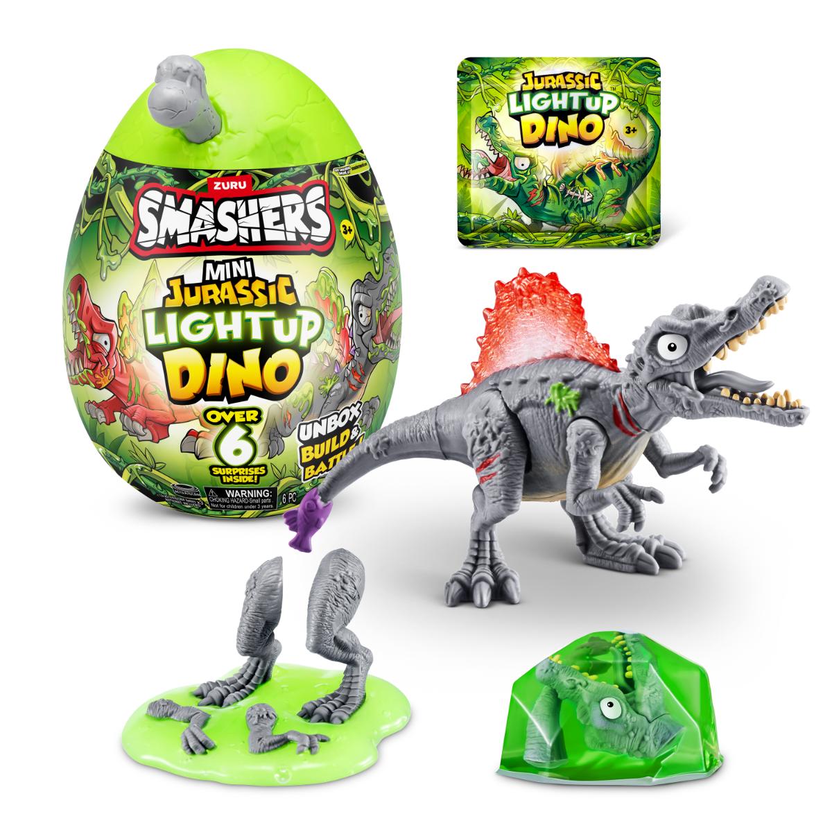 Figurina surpriza in ou, Smashers, Dino Jurassic Light-Up, Gri